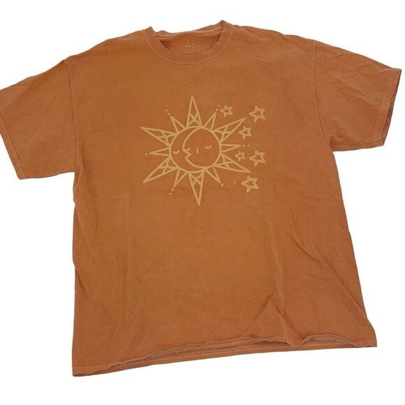 PacSun Womens Cotton Star Print Crew-Neck Short Sleeve T-Shirt Orange One Size - Picture 1 of 4